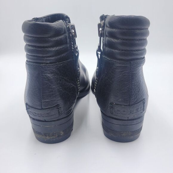 Sorel Danica Short Ankle Boots Women's Black Side Zip Leather Bootie Size 7.5 - Picture 5 of 9